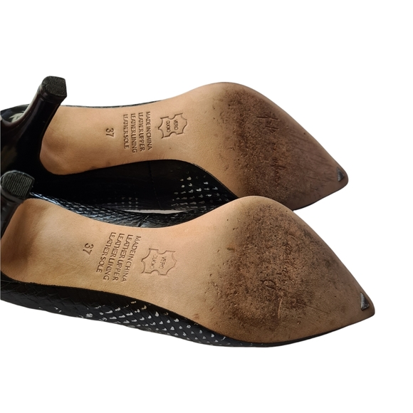 MIMCO Size 37 Leather Black Pointed Toe Silver Embossed Pumps Heels - Picture 11 of 13
